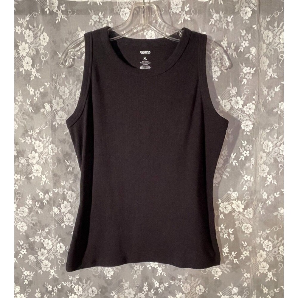 Sonoma Black Ribbed Tank Top Size XL Basic Summer Cotton Blend